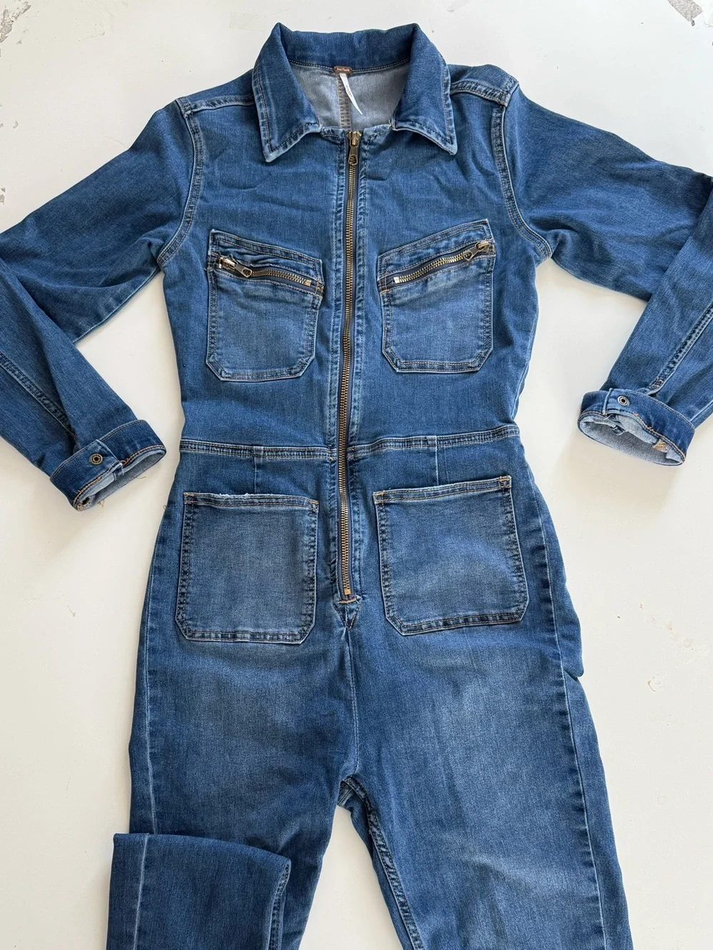 Free People Long Sleeve Denim Jumpsuit  size small